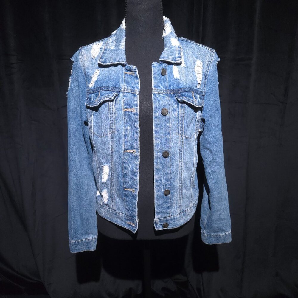 Ci Sono Distressed Denim Jacket, Size Large - Picture 2 of 10